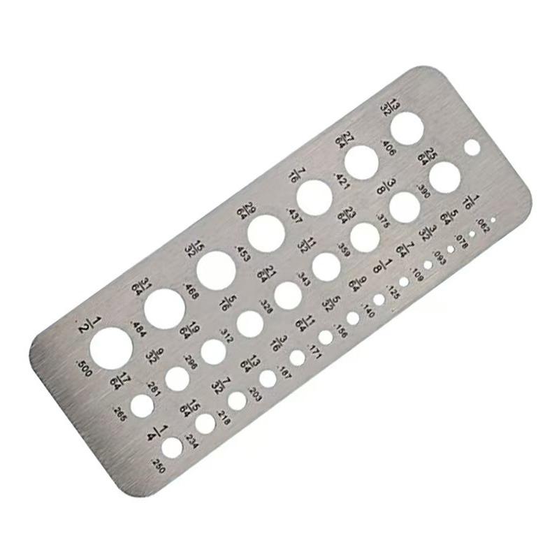 Stainless Steel 29-Hole Drill Gauge With High Contrast Markings Durable Quick Precise Measuring 1/16 Inch To 1/2 Inch Size Bits