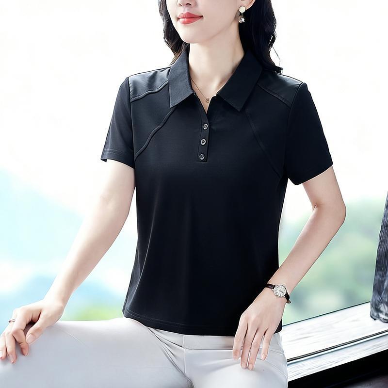 

2026 Women s Short Sleeve Polo Shirt - Breathable, Comfortable, Versatile, Slimming Lapel T-Shirt. 4XL чорний