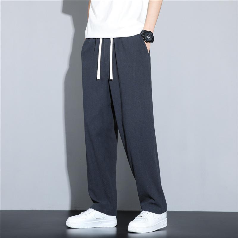 Summer new men's cotton and linen casual pants solid color large size loose and thin breathable straight pants men's pants