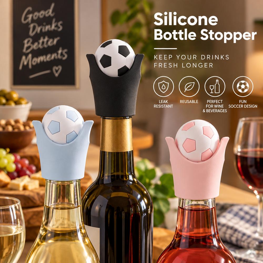 Soccer Ball Design Champagne Bottle Cap Flexible Reusable Bottle Plug Bottle Sealer Kitchen Use