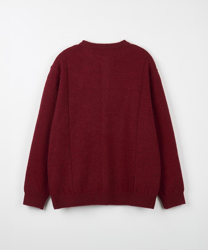 Nodu Single Line Round Cardigan [Burgundy]