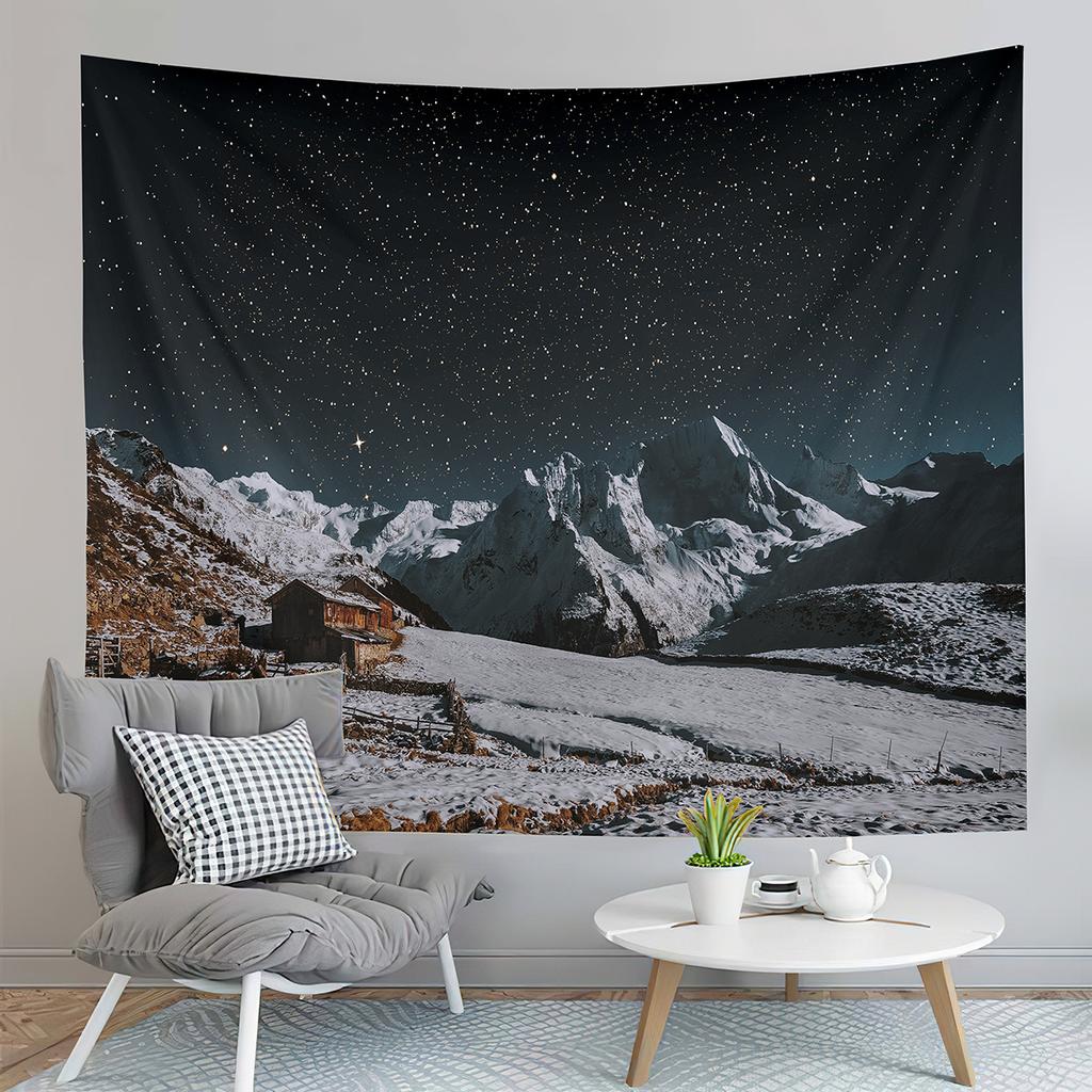 Nature Mountain Forest Tapestry Winter Snowy Tree Landscape Tapestry Wall Hanging Decor Tapestries Bedroom Home Living Room Dorm