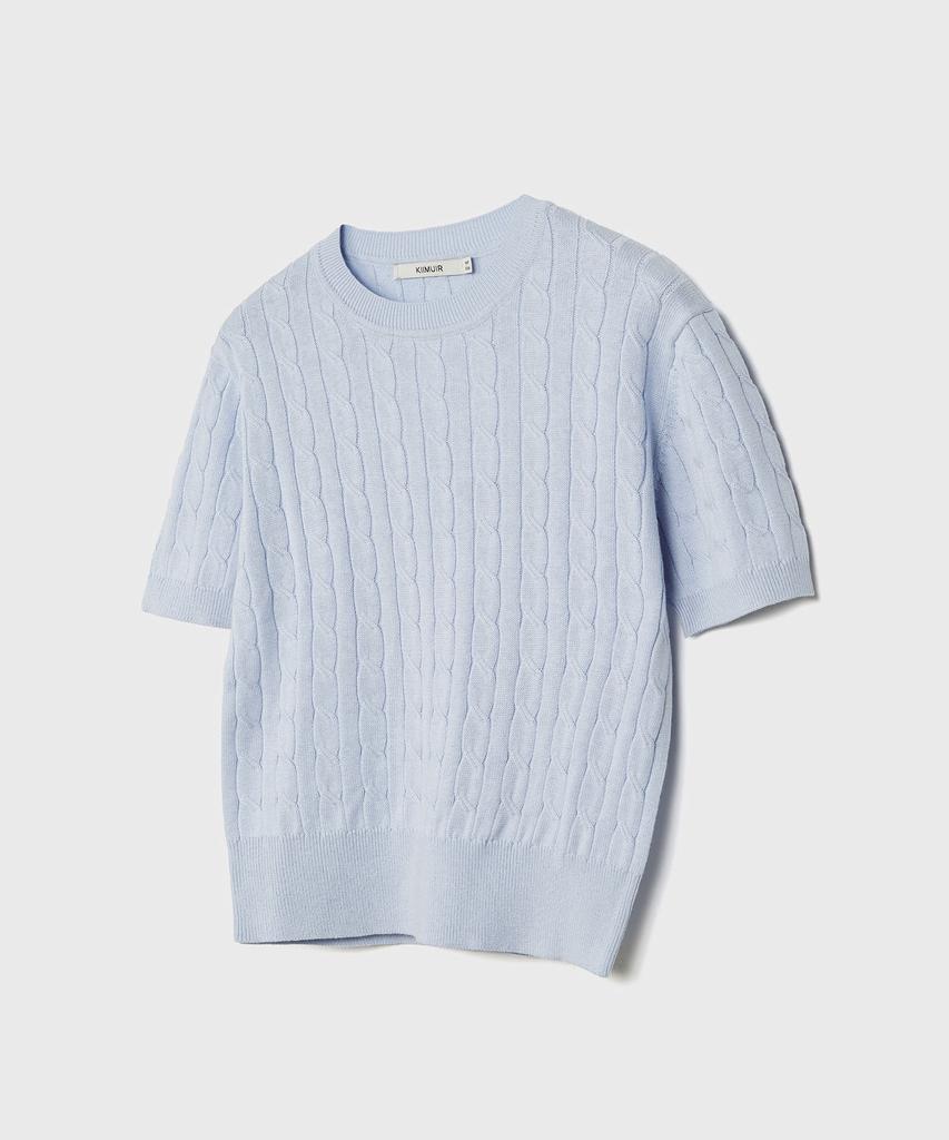KIIMUIR (Women) Cotton Round Cable Half Knit_Sky Blue