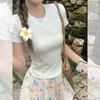 Korean White Basic Round Neck Design Short-sleeved T-shirt Women's Summer New Bright Line Chic Top