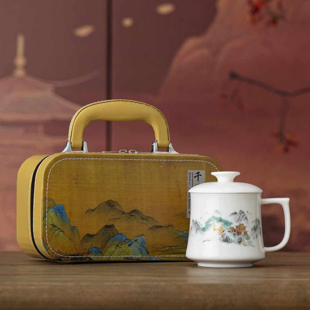 High-grade white porcelain tea cup, office personal gift box, mug, water cup, new Chinese-style household tea cup with lid