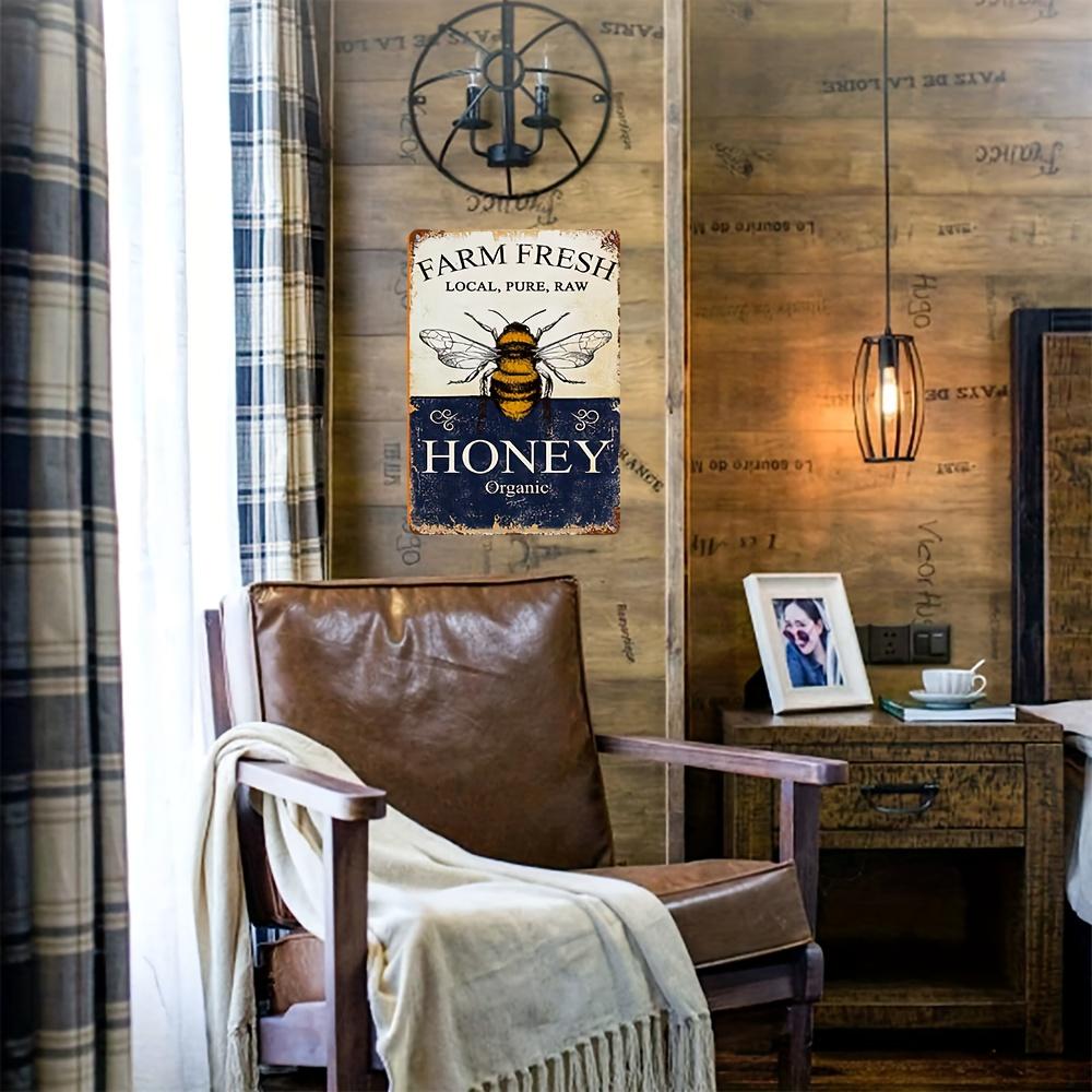 1 pc, "FARM FRESH LOCAL PURE RAW HONEY ORGANIC" Metal Sign, Vintage Plaque Decorative Wall Art, Wall Decor, Room Decor