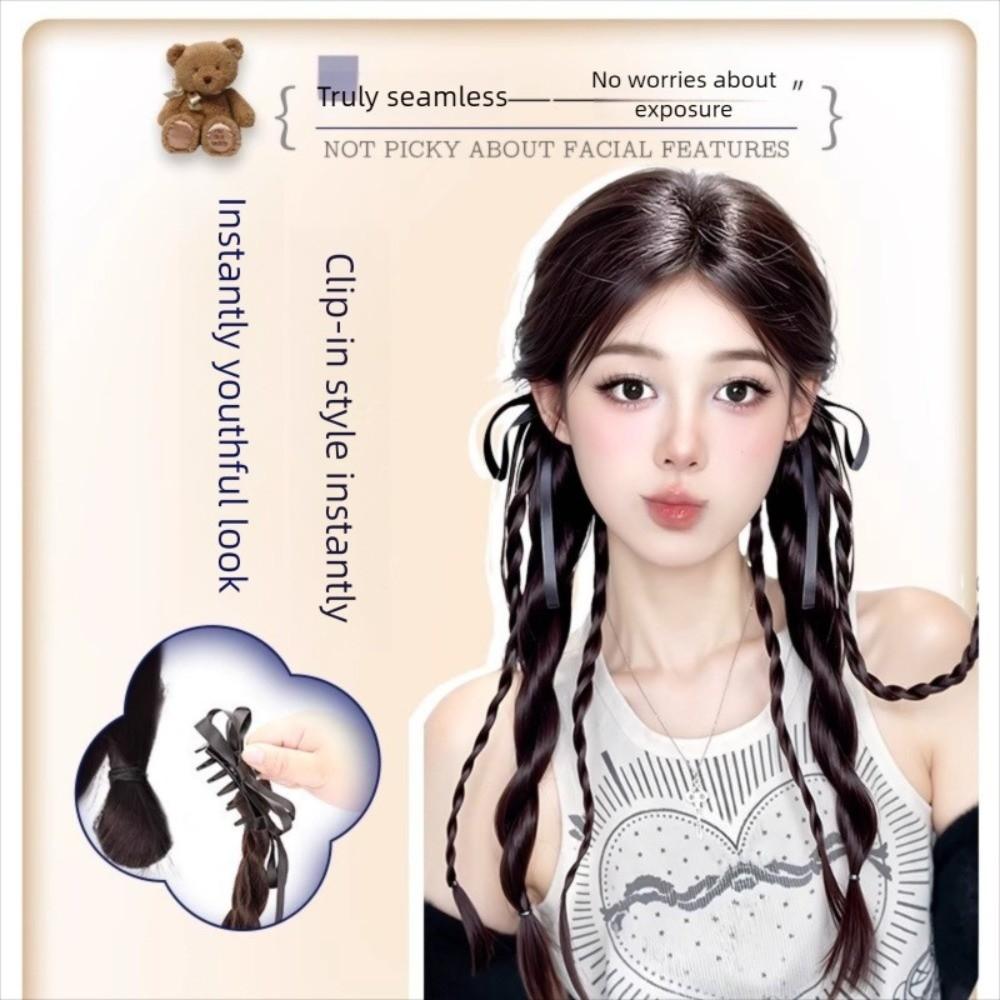 1 Paar Schleifen-Klauenklemmen Doppel-Pferdeschwanz Gedrehte Flechte Lange Flecht-Haarverlängerungen Party