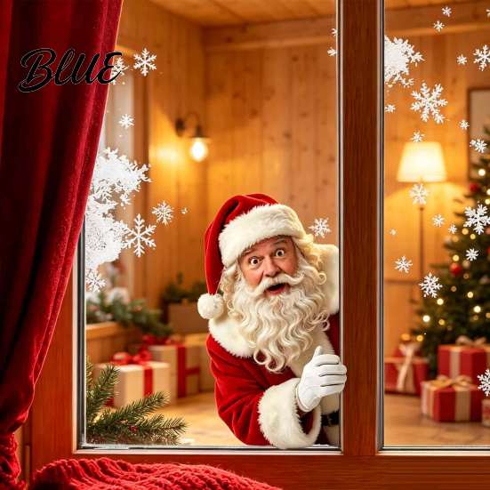 Christmas Window Decorations Peeking Santa Claus Static Cling No‑Glue Sticker Festive Art Reusable Glass Decal Holiday Atmosphere Decor for Home