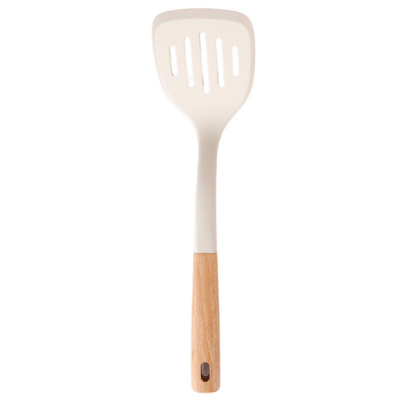 Wooden Handle Silicone Kitchenware Set: Non-stick Spatula & Ladle, High-Temp Resistant Cooking Tools.