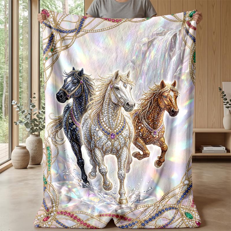Horses of Elements Theme blanket Lightweight Warm Flannel Blanket Decorative Throw Blanket for Home Decoration