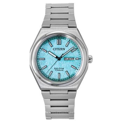 Zenshin Super Titanium Turquoise Dial Eco-Drive AW0130-85M 100M Men's Watch