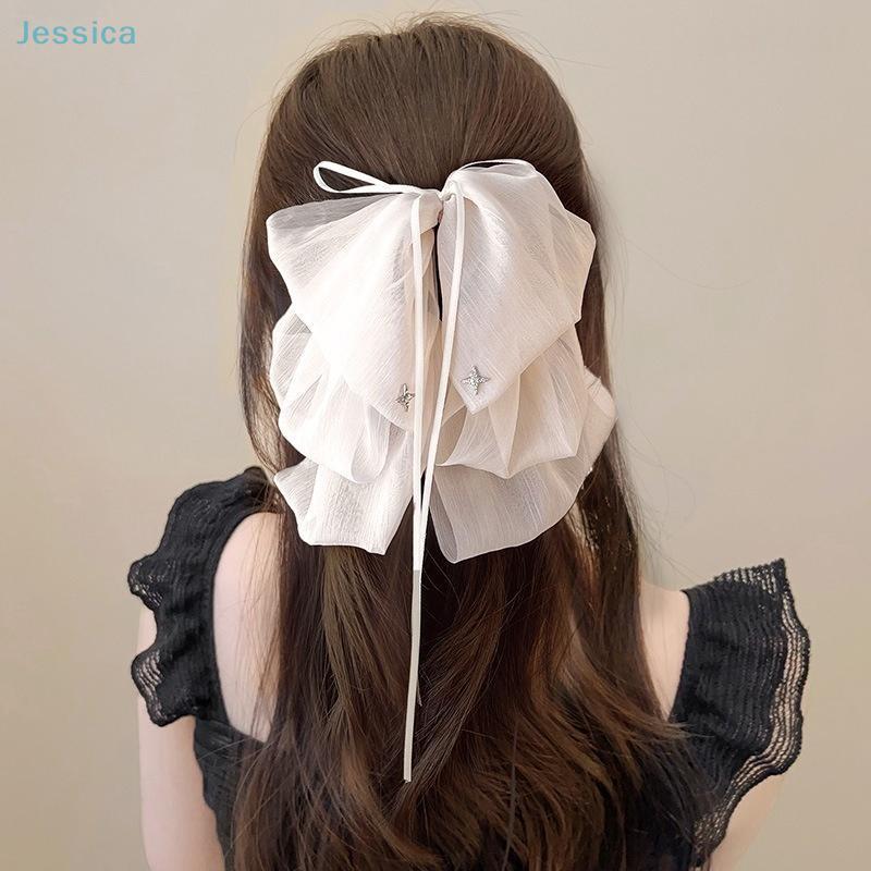 Ribbon Bow Hair Clip Temperament Chiffon Large Size Fluffy Princess Vibe Hair Clip Women Ponytail Hairpin Hair Accessory