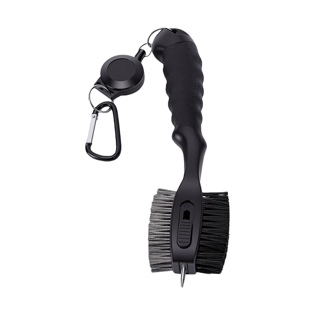Golf Club Brush Groove Cleaner Dual Head Carbon Fiber Portable Golf Club Cleaning Brush with Retractable Carabiner for