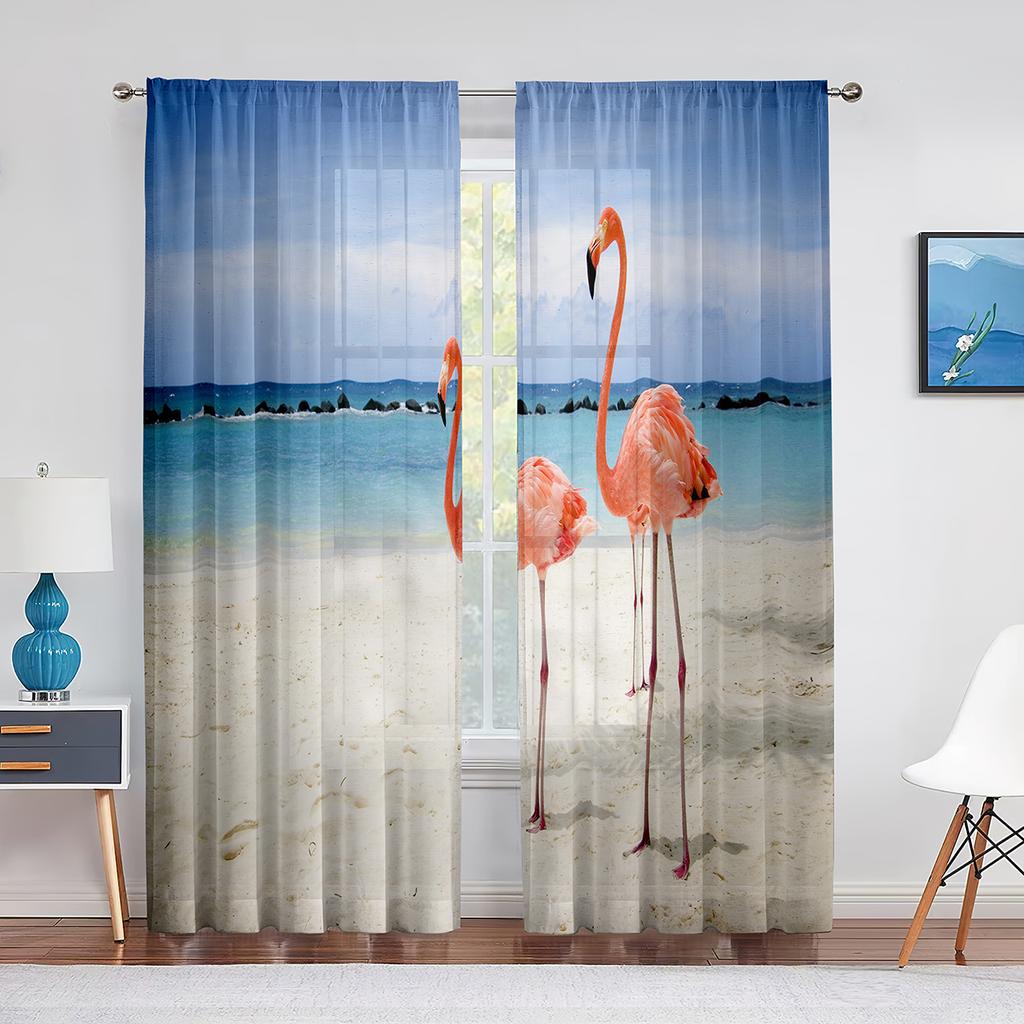 Różowe flamingi tropikalne ptaki romantyczna miłość przezroczyste firanki z woalu do salonu tiulowa firana okienna do sypialni i kuchni