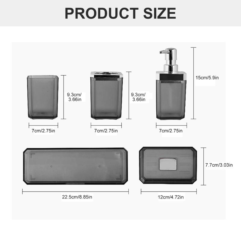 5Piece Bathroom Organizers Set Including Soap Dispenser Toothbrush Holder Tumblers Vanities Tray and Multipurpose Holders