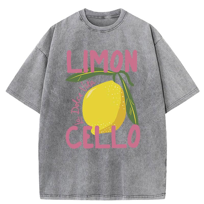 T-shirt da Donna Lavate con Stampa Frutta Limone Creativa Cotone Hip Hop T-shirt Sportive Casual YK Abbigliamento Estivo Oversize