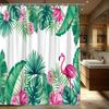 1pc Tropical Flamingo & Hibiscus Shower Curtain - Vibrant Pink Flamingo with Lush Green Leaves and Hibiscus Flowers,