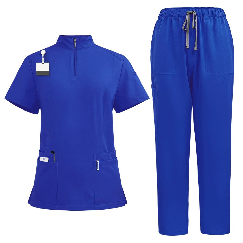 Set da lavoro alla moda con zip e colletto alto per donna e uomo, camici medici per infermieri, pantaloni taglie forti, tuta da lavoro per dentista e infermiere, bellissimi indumenti da lavoro
