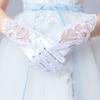 Children's Lace Beaded Satin Stretch Flower Girl Dress with Gloves for Weddings and Performances.