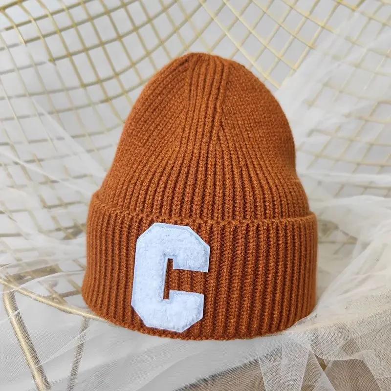 Simple Winter Woolen Big C Letter Hat Women Men Unisex Beanie Cap Outdoor Thick Warm Hip Hop Sport Ski Knitted Hats Console