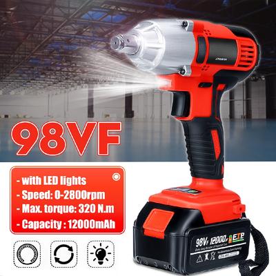 98VF 12000mAh 320NM Bezprzewodowy Elektryczny Klucz Udarowy Wiertarko-Wkrętarka 110-240V Z Lampkami LED Wysoki Moment Obrotowy Nowy