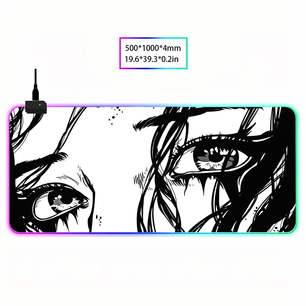 Anime Eyes MousePad - Large Manga GirlDeskMat RGB Gaming Mouse Pad  Gamer Large LED Light XXL MousePads PC Computer Pad Non-slip