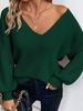 European & American V-neck Bowknot Sweater - Women's Casual Autumn/Winter Long Sleeve Loose Top