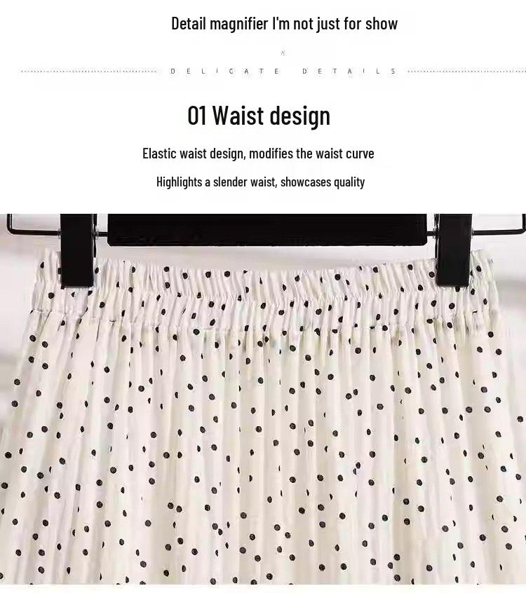 2025 Versatile Polka Dot Midi Skirt: Japanese-Inspired, High Waist, Slimming A-line Pleats
