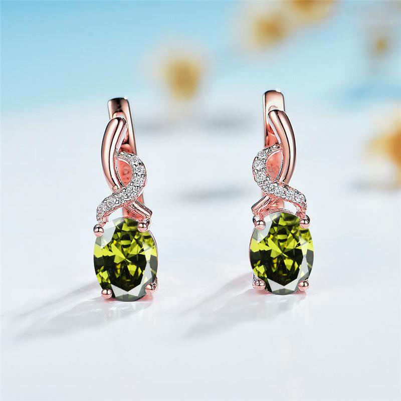 Classic Red Oval Zircon Multicolor Crystal Birthstone Hoop Earrings Champagne Gold Color Wedding  For Women