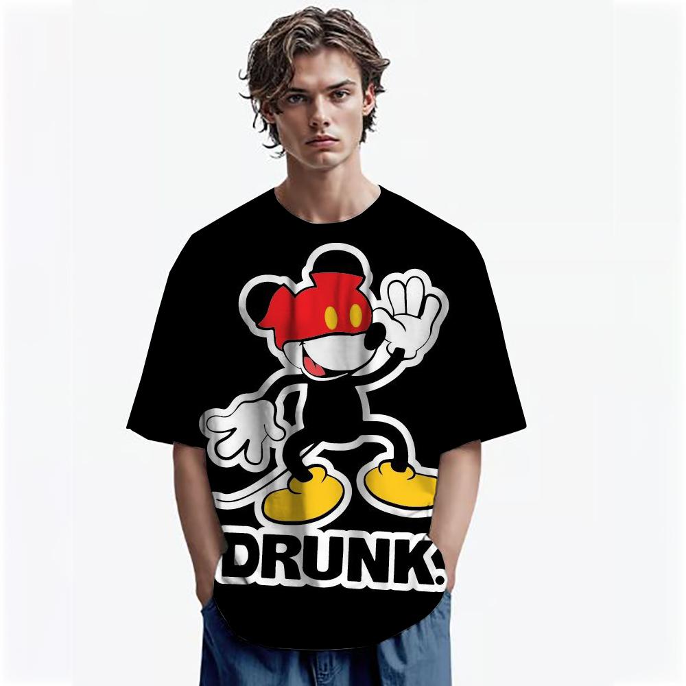 Disney Men Mickey Mouse Print T-Shirt Summer Boy Street Fashion Casual Sports Loose O Neck Quick Dry Short Sleeve Clothing Kid