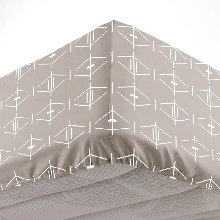 Drap Housse - Aris Geometrix - 160 X 200 Cm - 100% Coton - Bonnet 30 Cm