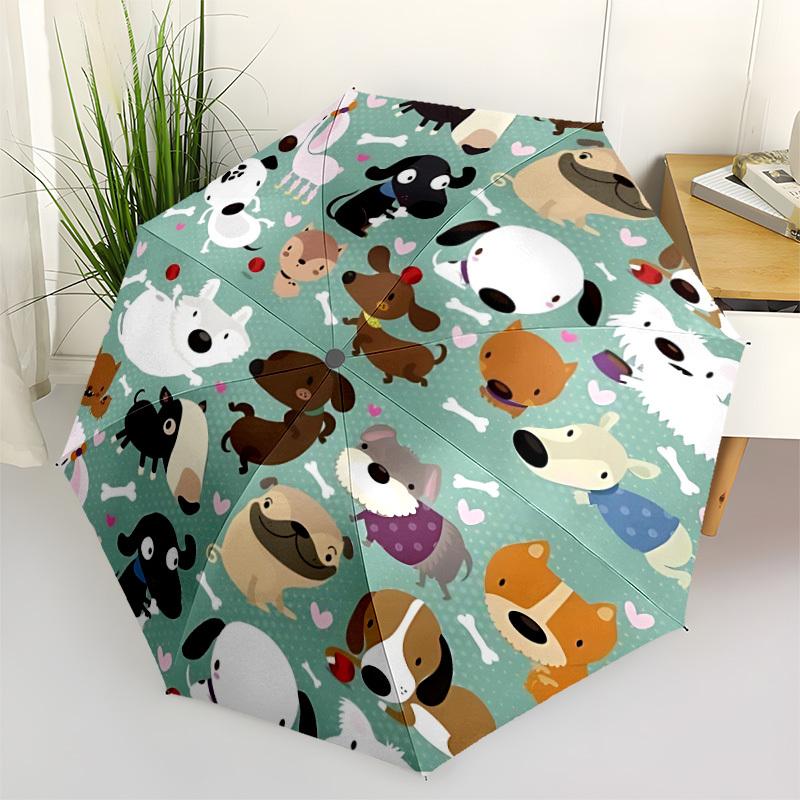 1pc Dogs Hearts Fashionable Automatic Opening/Closing Folding Umbrella with 8 Bones, Windproof Portable, Daily Use146