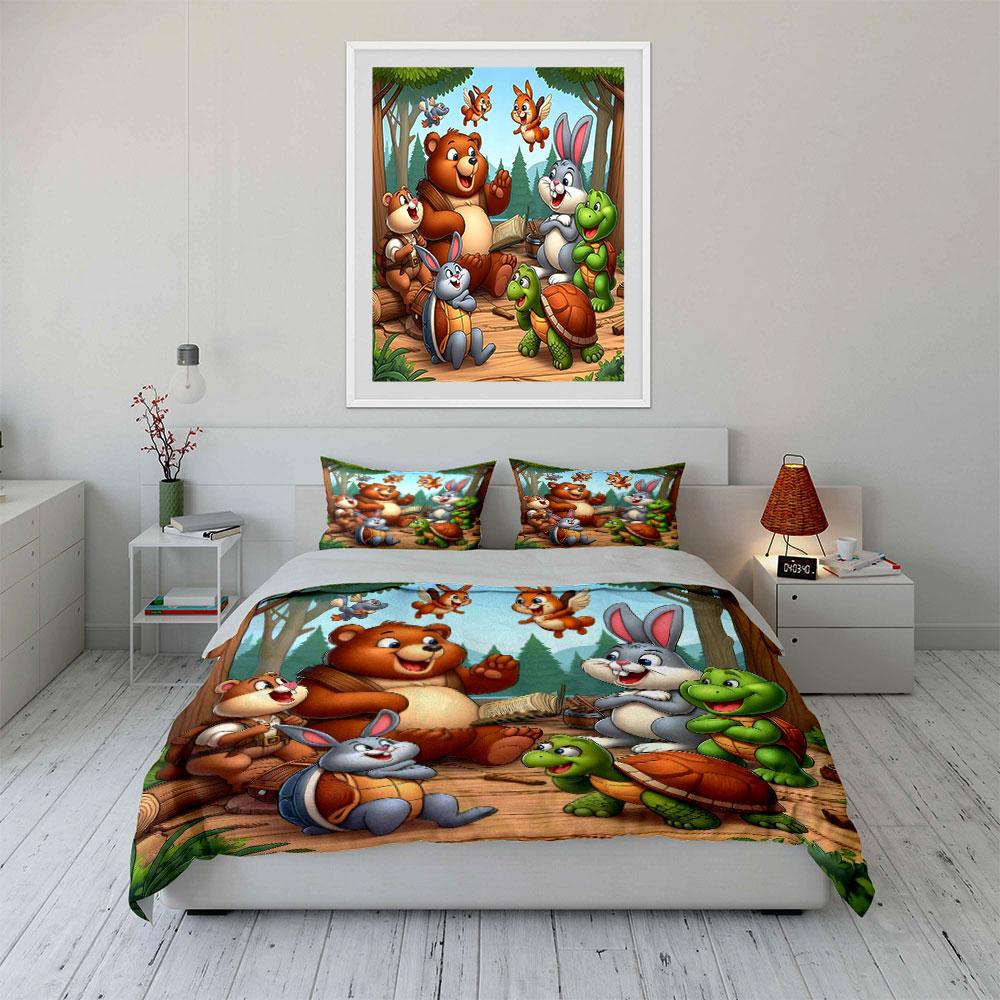 Cartoon Animal Forest Decor Soft Comfortable Duvet Cover Bedding Set Included 1*Duvet Cover & 2*Pillowcases, Gift