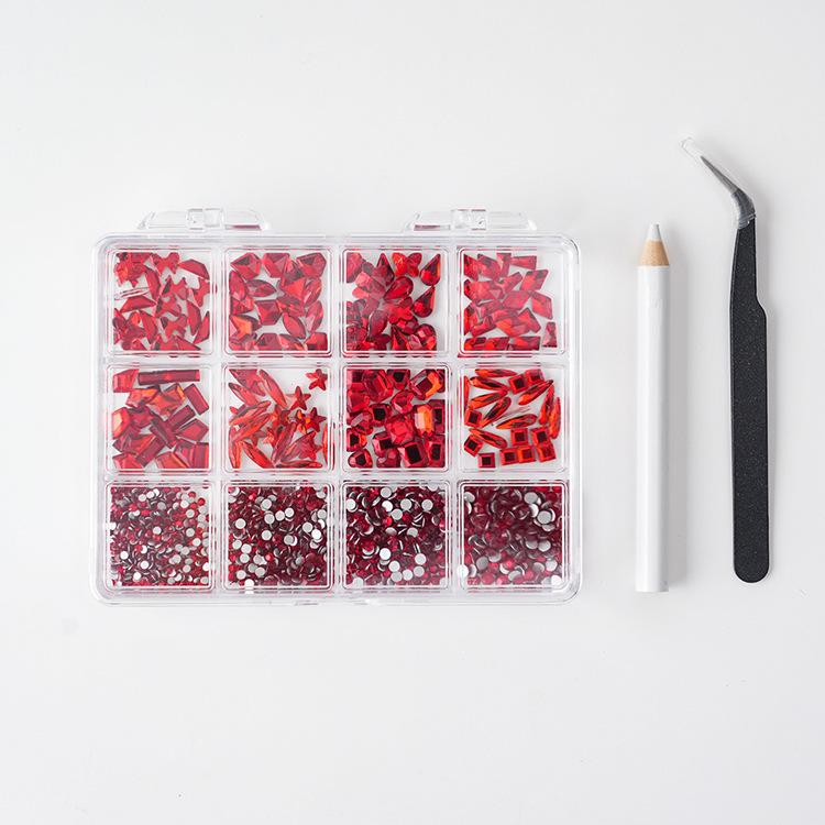 12-Grid Boxed Rhinestone Nail Art Flat Bottom Special-Shaped Diamond Nail Rhinestone Nail Art Jewelry Set