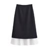 European-American Women's Autumn/Winter Black & White Splice Slim High-Waist Midi Skirt