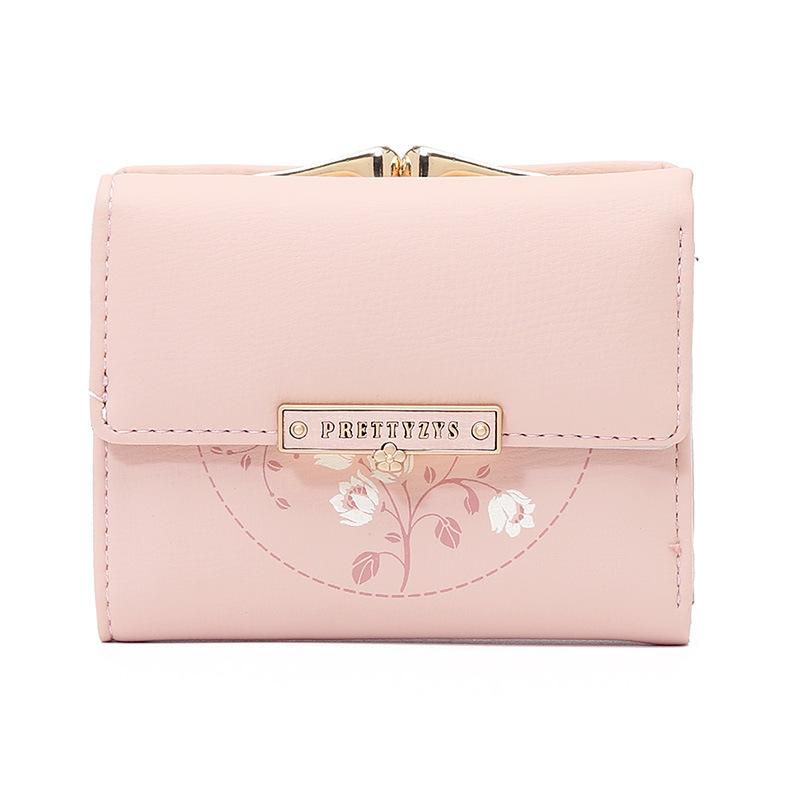 Purse women's summer new Korean PU printed buckle 3 fold bag simple all-in-one short women's money clip multi-card folding flap