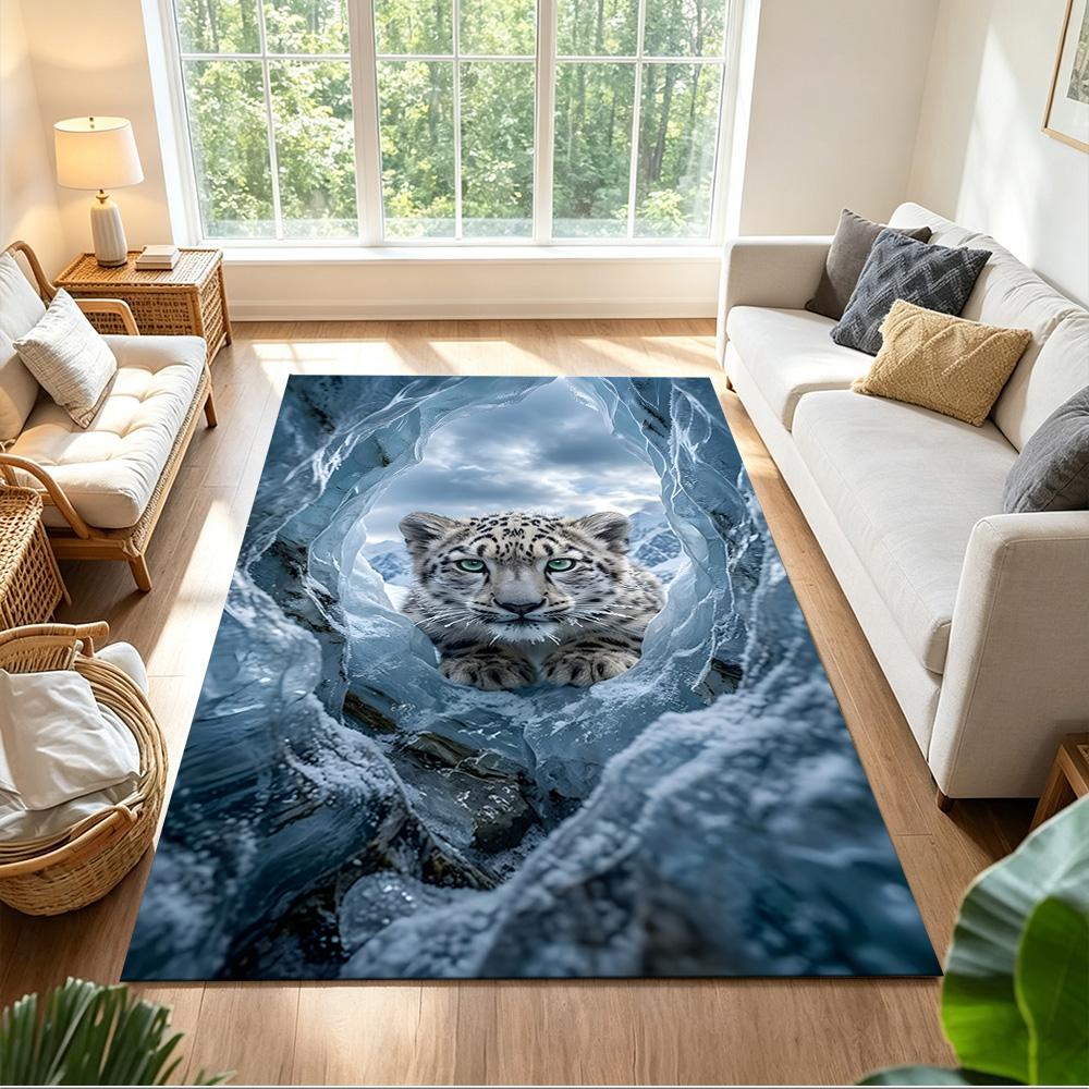 Snow Leopard In Ice Cave Non-Slip Home Carpet Design for Office Decor Living Room Gift