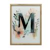 Poster Letter "M" In Colorful Flowers And Leaves Poster Letter "M" In Colorful Flowers And Leaves, 30X40 Cm, Gold Aluminum Frame, Matte Paper