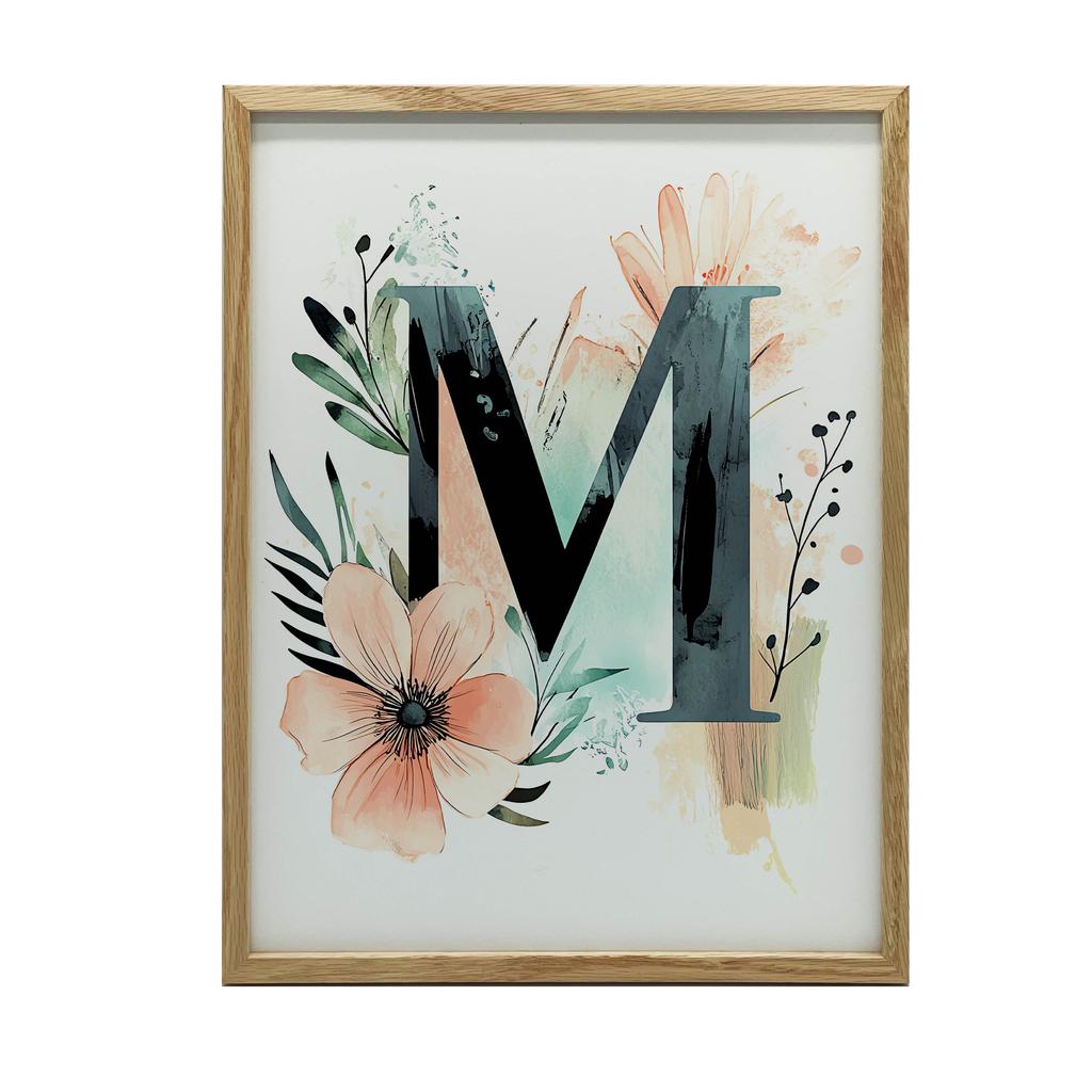 Plakat Litera "M" W Kolorowych Kwiatach I Liściach Plakat Litera "M" W Kolorowych Kwiatach I Liściach, 50X70 Cm, Bez Ramy, Papier Matowy 230 Gsm