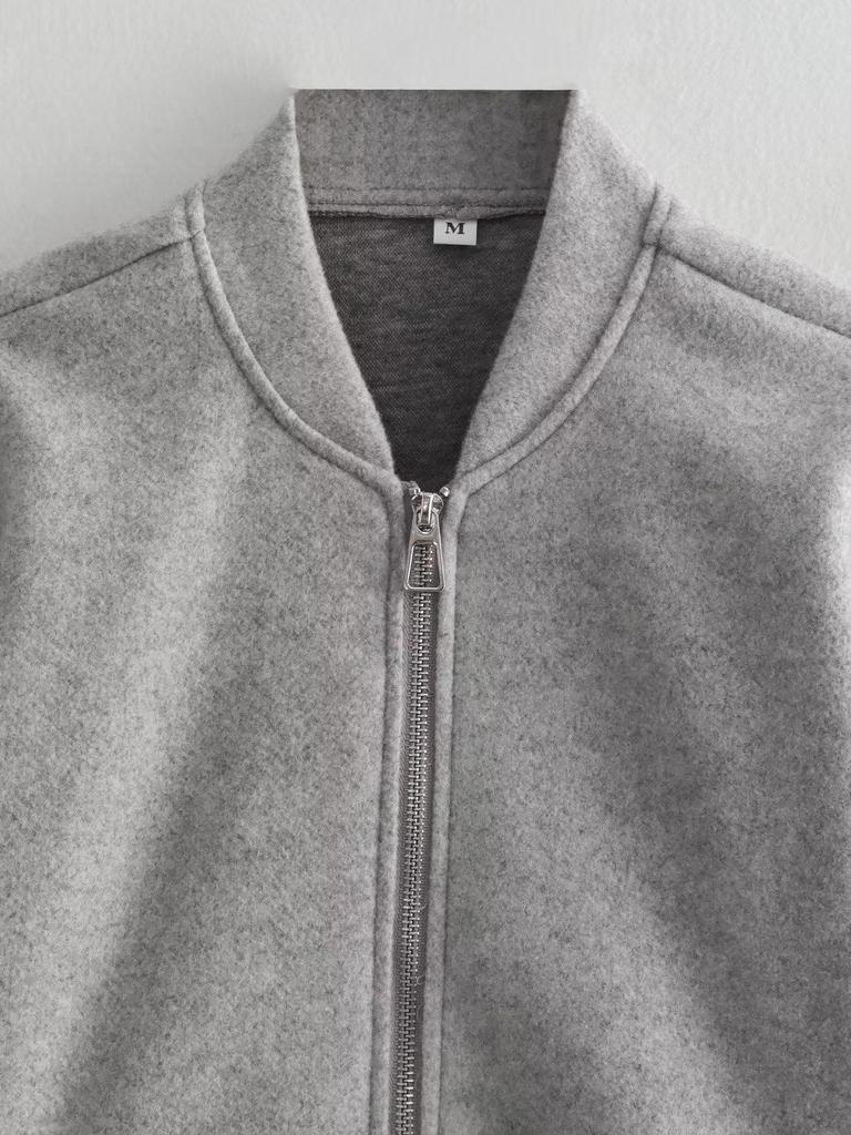 2025 Autumn/Winter Plus-Size Women's Stand-Up Collar Bomber Jacket - European/American Style
