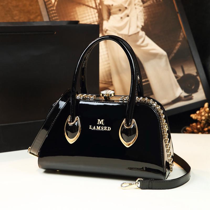 Patent Leather Mom's Handbag: Fashionable Genuine Leather Crossbody Shoulder Bag