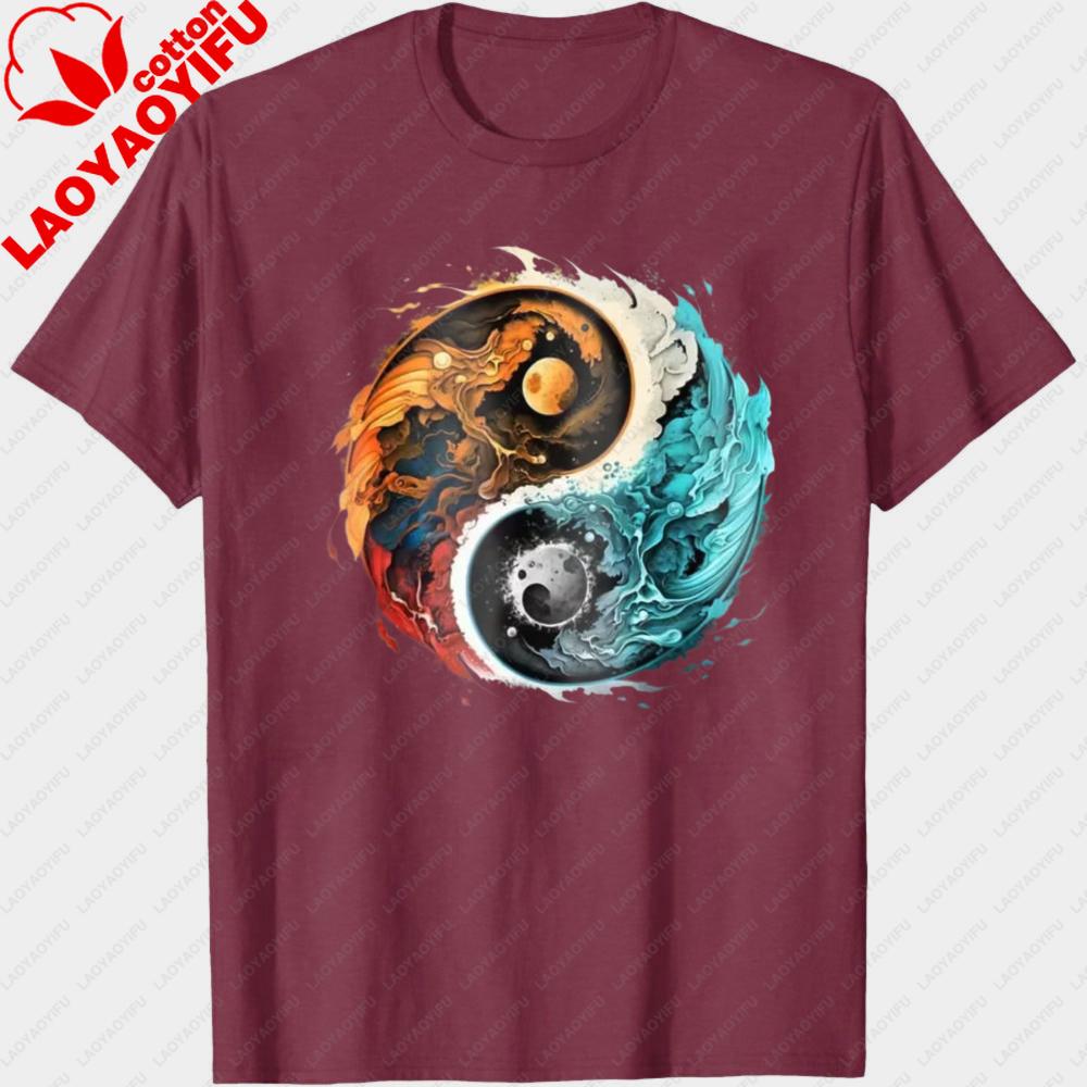 Yinyang Taijitu Diagram Shirt Yinyang Fish Flame Sun Wave Moon Printed Tee Eastern Philosophy Trend Tshirt Unisex Unisex Tshirt