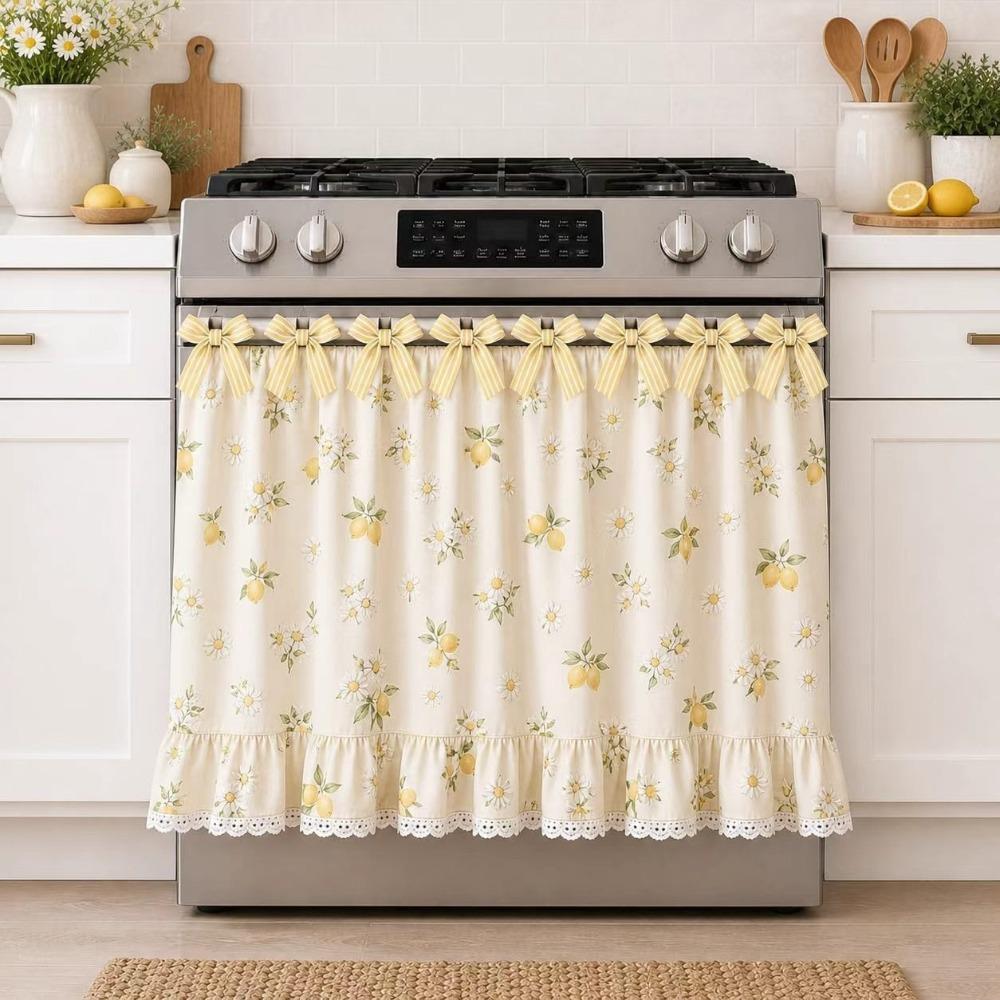 Cotton Blend Stove Cover Skirt Charming Farmhouse Stove Skirt Rustic Oven Curtain  Home