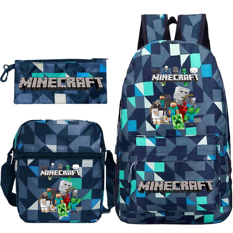 Minecraft Primary And Secondary School School Bag Children'S Backpack Backpack Shoulder Bag Pencil Case Three-Piece Set