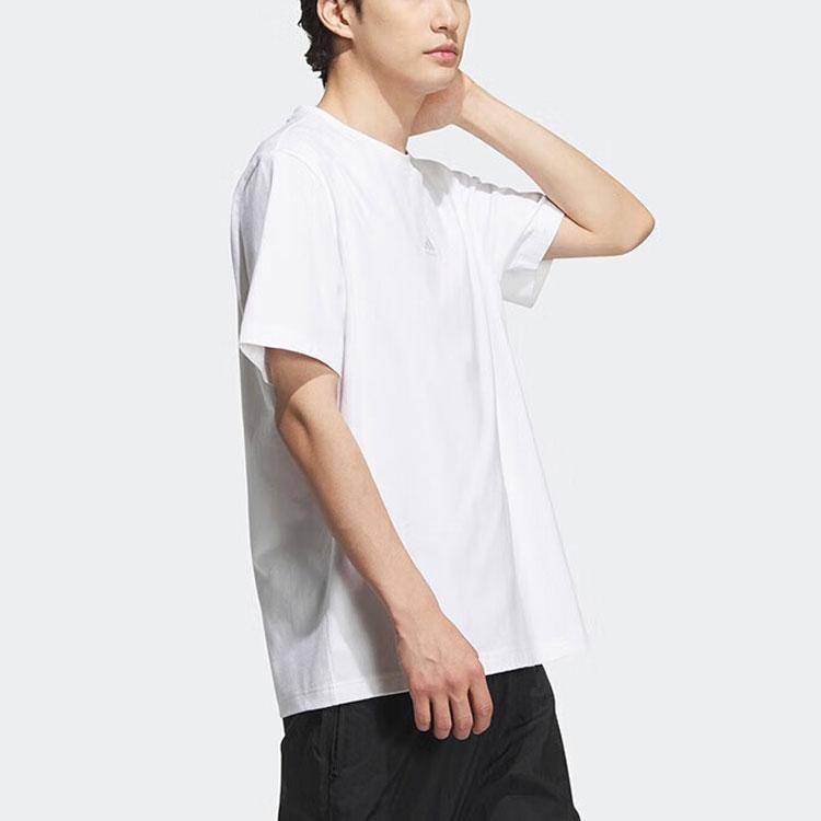 Adidas Solid Color Logo Embroidered Crew Neck Short Sleeve Drop Shoulder T-Shirt Men Tops White IA8130
