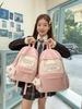 Girls Large Capacity Color Block Student Backpack With Nylon And Ergonomic Straps
