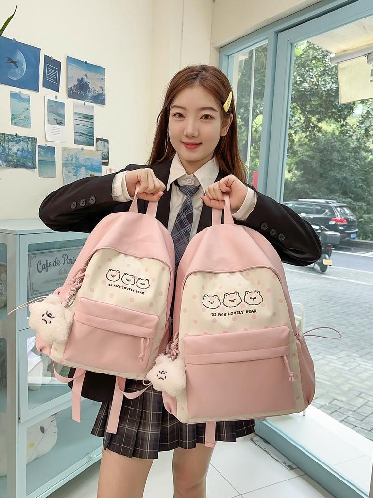 Girls Large Capacity Color Block Student Backpack With Nylon And Ergonomic Straps