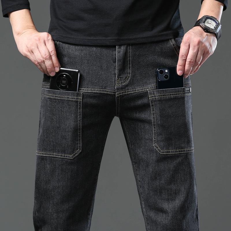 

Men s Korean Style Slim Fit Stretch Jeans with Multi-Pockets - Stylish, Versatile Straight Leg Design 34 черный серый
