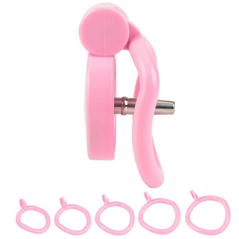 Pink Small Male Chastity Cage Set – Bird Cage Design with 5 Cock Rings & Urethral Sound Plug, Slave Play &  Sex Toys
