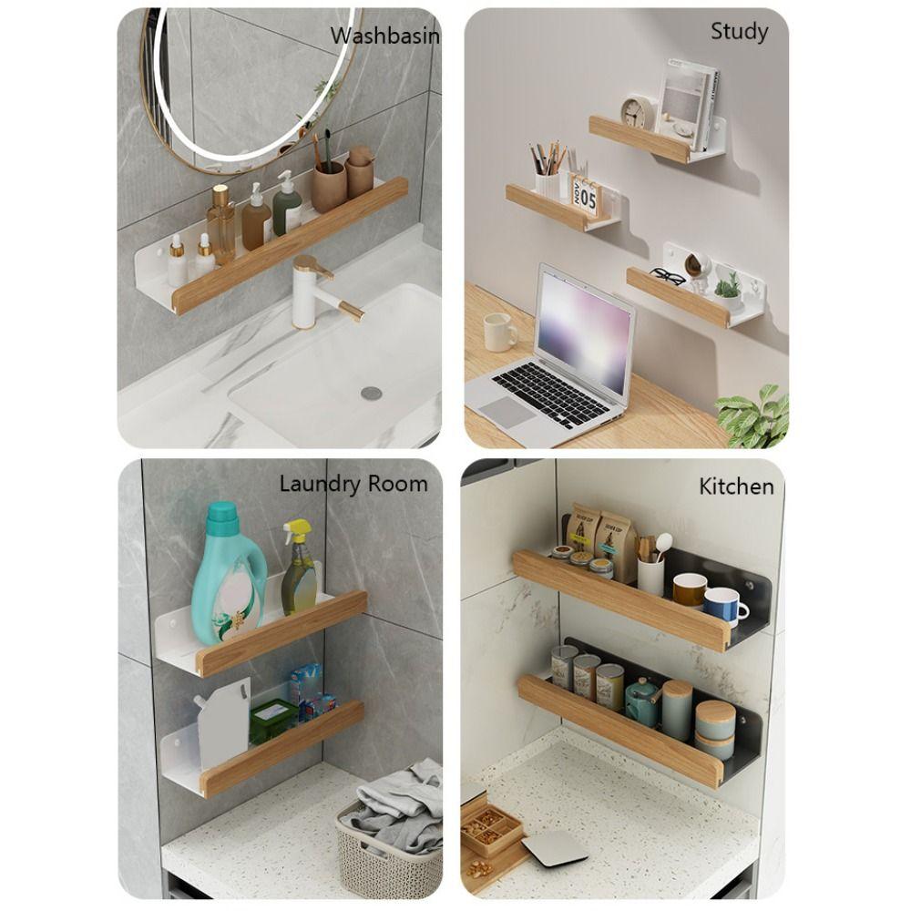 Solid Wood Bathroom Shelf Punch-Free Strong Load-bearing Capacity Toilet Shelves Space Saver Moistureproof Shower Storage Rack
